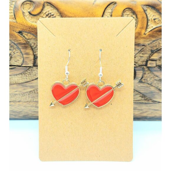 handmade Jewelry - Valentine's Day Earrings Red Hearts Arrow